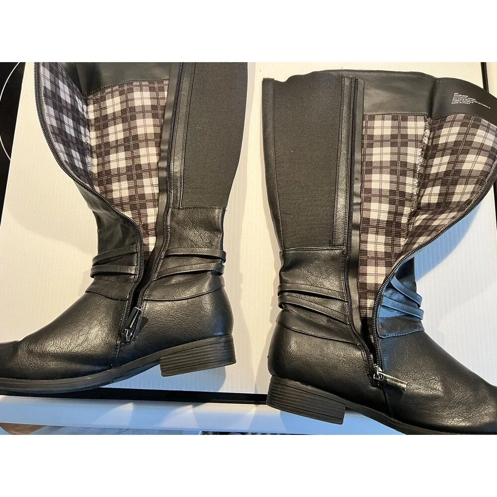NWOB 9W AVENUE CLOUDWALKERS NAOMI FAUX LEATHER BLACK  RIDING BOOT